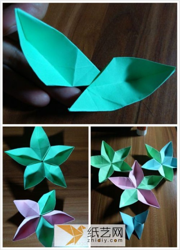 Making of holiday decoration five-pointed star origami flowers