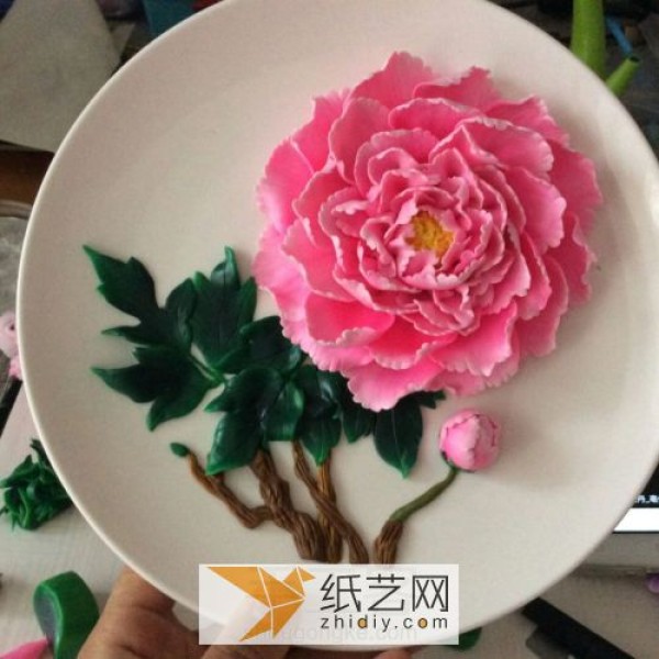 National flower peony ultra-light clay decorative plate 520 Valentines Day gift