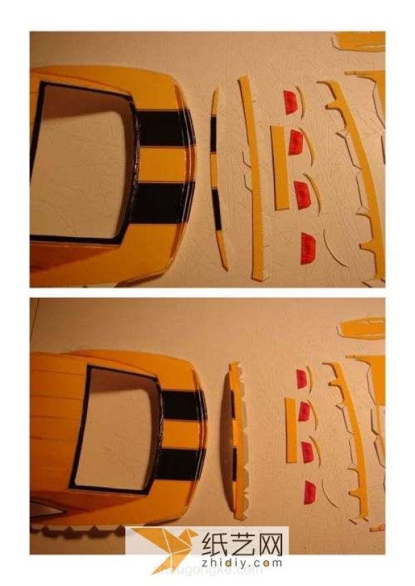 The making process of the cool Bumblebee sports car paper model