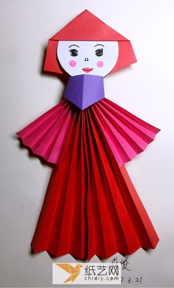 Childrens handmade origami dolls for Mothers Day greeting card decoration