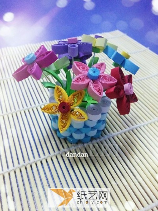 Beautiful quilled paper bouquet and small potted plant as Teachers Day gift