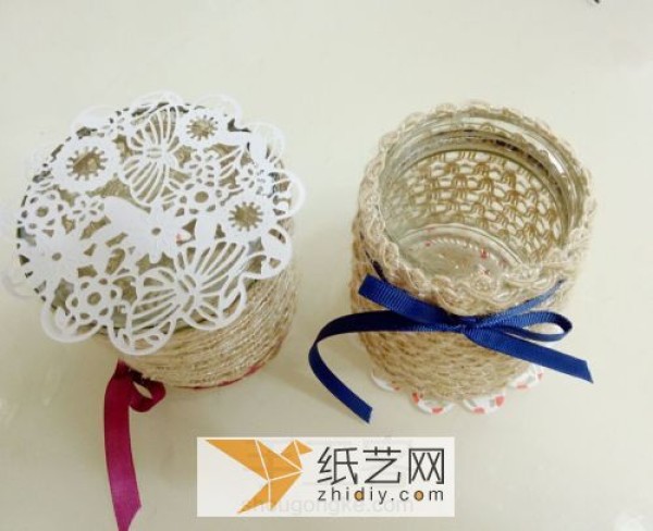 Glass cans are turned into treasures and become lace vases as Teacher’s Day gifts