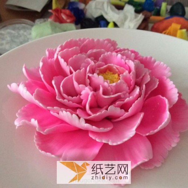 National flower peony ultra-light clay decorative plate 520 Valentines Day gift