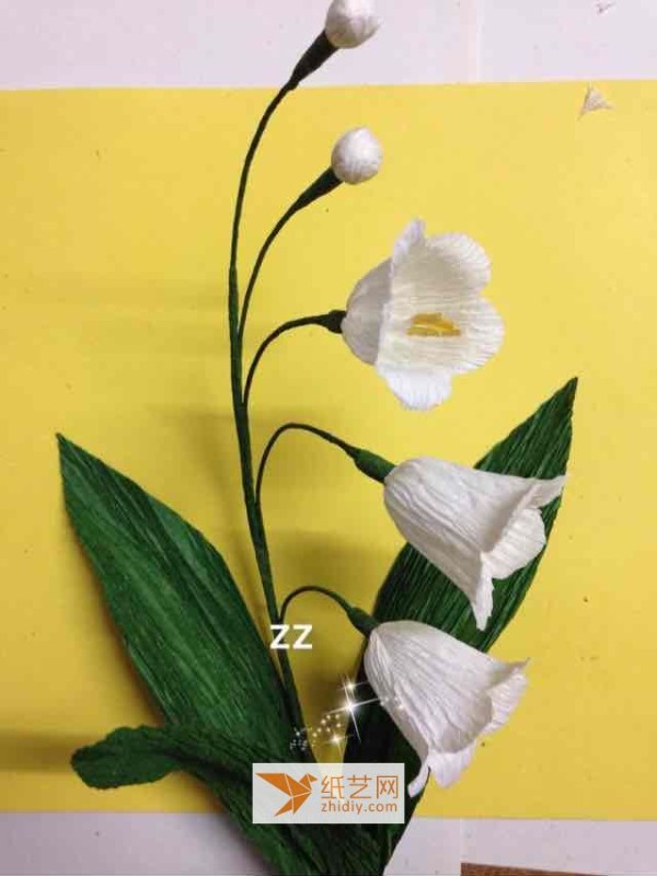 Paper art lily of the valley potted plant made of crepe paper as a Teacher’s Day gift