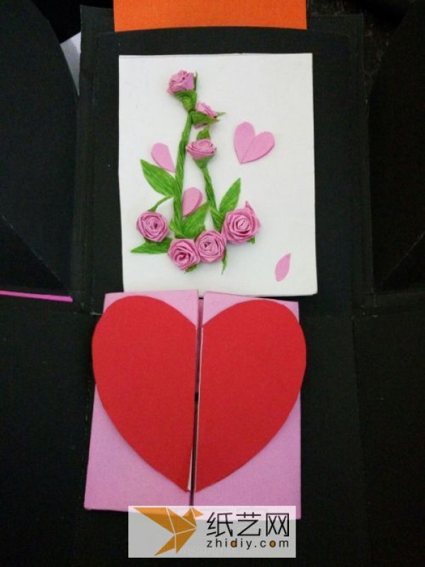 Valentines day 3D greeting card decorated with beautiful origami roses