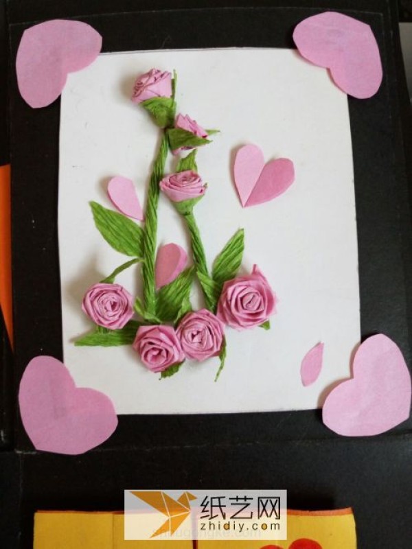 Valentines day 3D greeting card decorated with beautiful origami roses