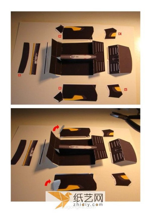 The making process of the cool Bumblebee sports car paper model