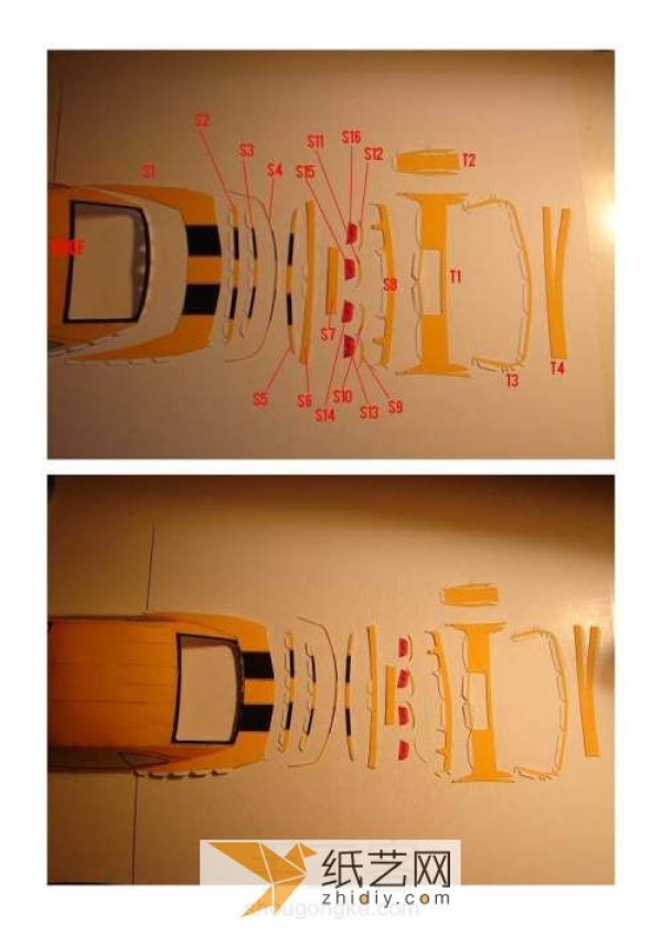 The making process of the cool Bumblebee sports car paper model