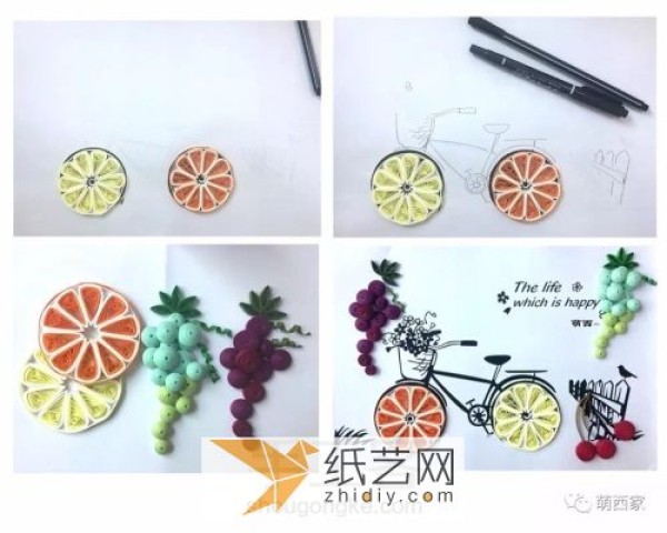 Combine the small paper-quilling works into a complete paper-quilling painting as a Teachers Day gift