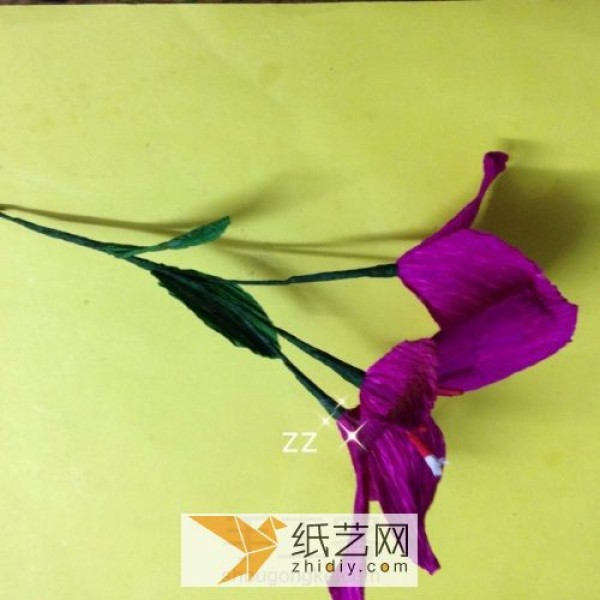 Illustrated tutorial on handmade paper flower flowers. Use crepe paper to make a bougainvillea.