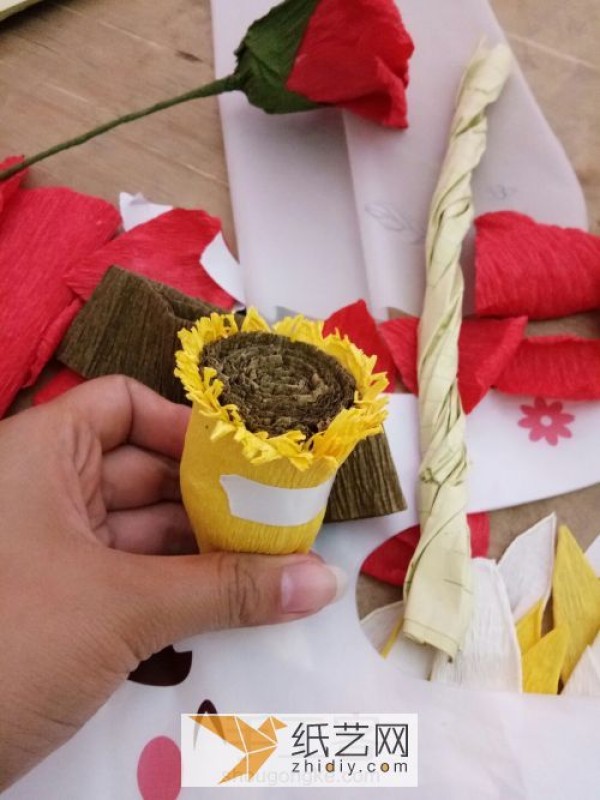 Paper art flower sunflower made of crepe paper Teachers Day gift