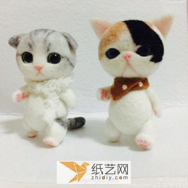 Tutorial on how to make a movable wool felt kitten New Year gift