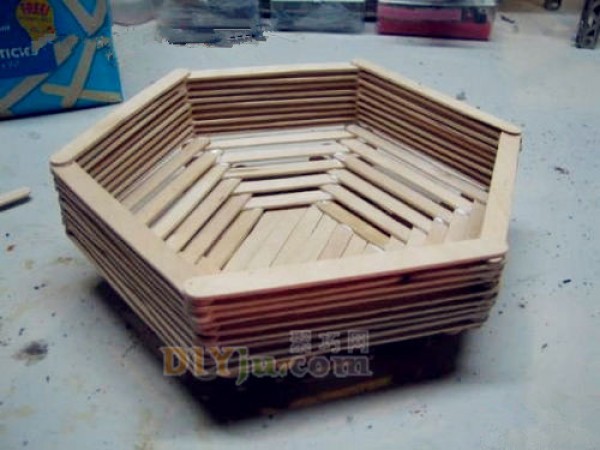 Ice cream stick diy practical basket, popsicle sticks turn waste into treasure fruit plate