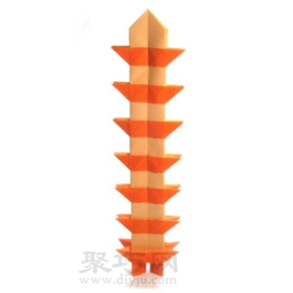 Manual origami seven-story pagoda tutorial illustration