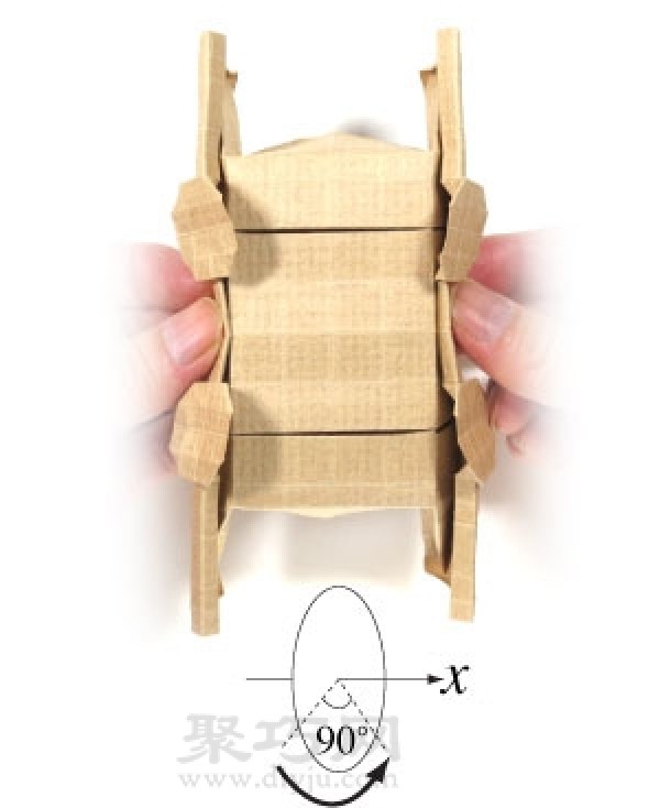 Illustration of steps to make origami three-dimensional carriage