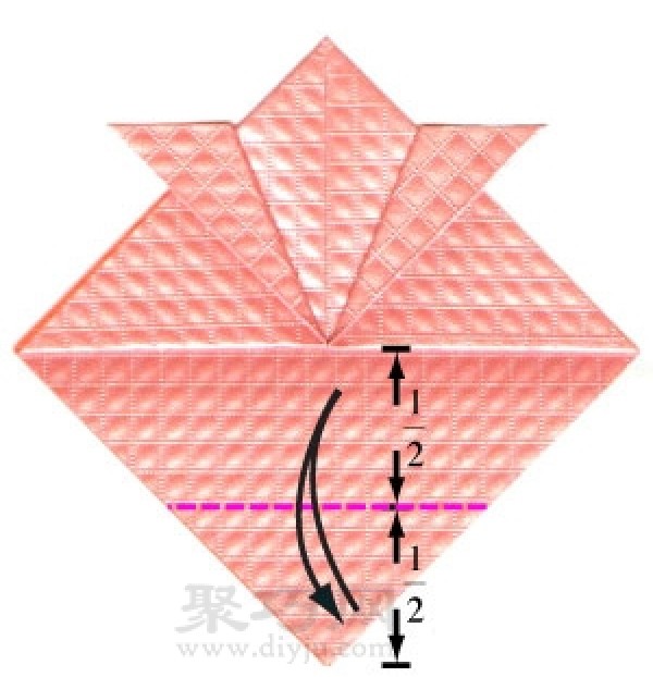 Illustration of steps for folding origami goldfish