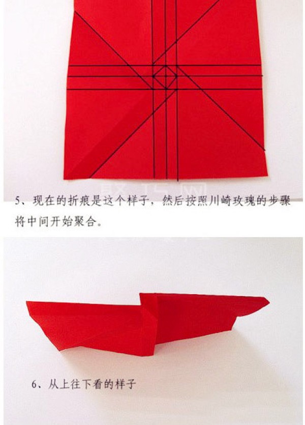 How to fold a red paper rose Step by step illustration of origami rose