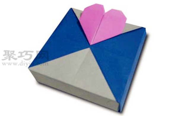 Step by step illustration of handmade origami heart-shaped square box