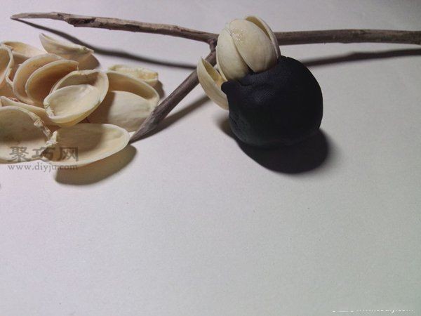 Handmade DIY blooming flowers from pistachio shells and branches