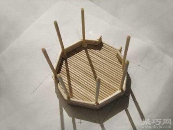 Disposable chopsticks DIY pavilion model handmade pavilion tutorial illustration