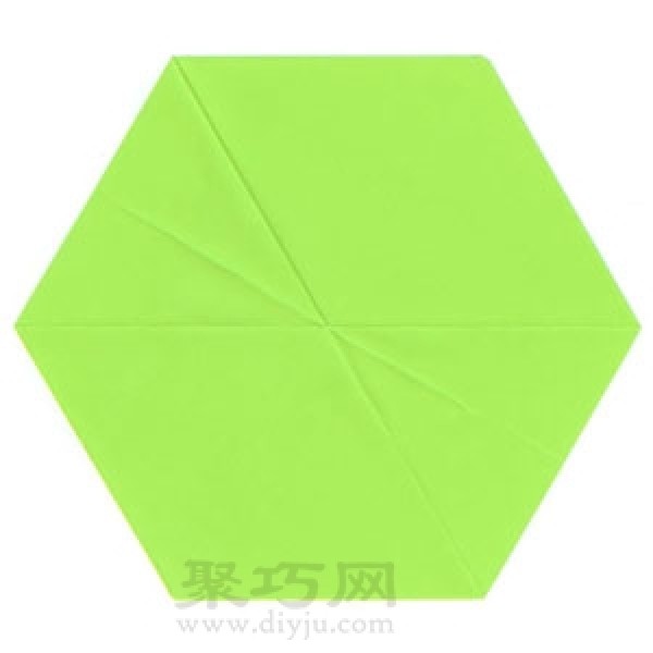 Basic origami folding method: fold square paper into regular hexagon