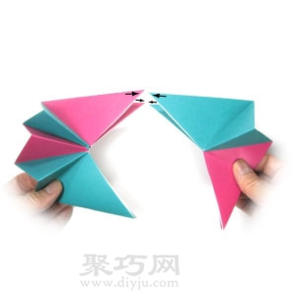 Illustration of handmade origami three-dimensional star folding method