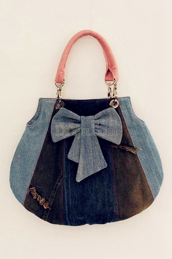 Jeans diy fashion bow shoulder bag diagram of jeans transformation bag