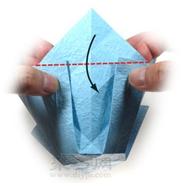 Illustration of the steps for origami making a three-dimensional round cup