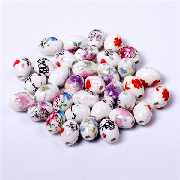 Chinese Knot DIY Materials: Olive Appliqué Oval Ceramic Beads