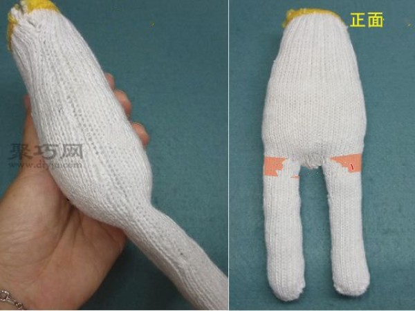 Illustration of how to make cute cartoon dolls using cloth gloves