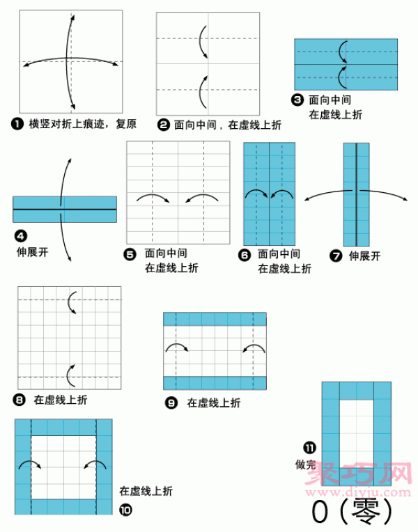 Illustrated tutorial on how to fold the number 0. Teach you how to fold the number 0.