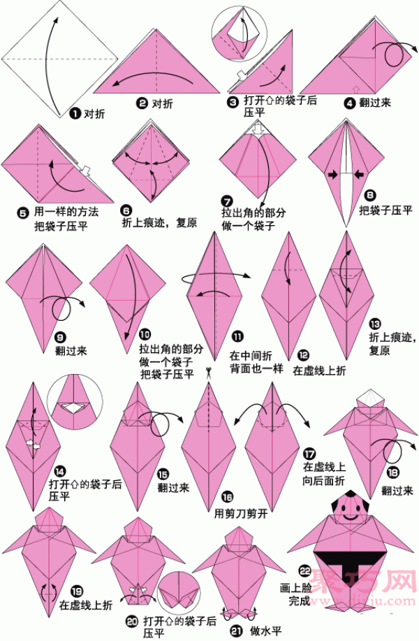 Illustration of the steps for making origami sumo wrestlers. How to fold origami sumo wrestlers.