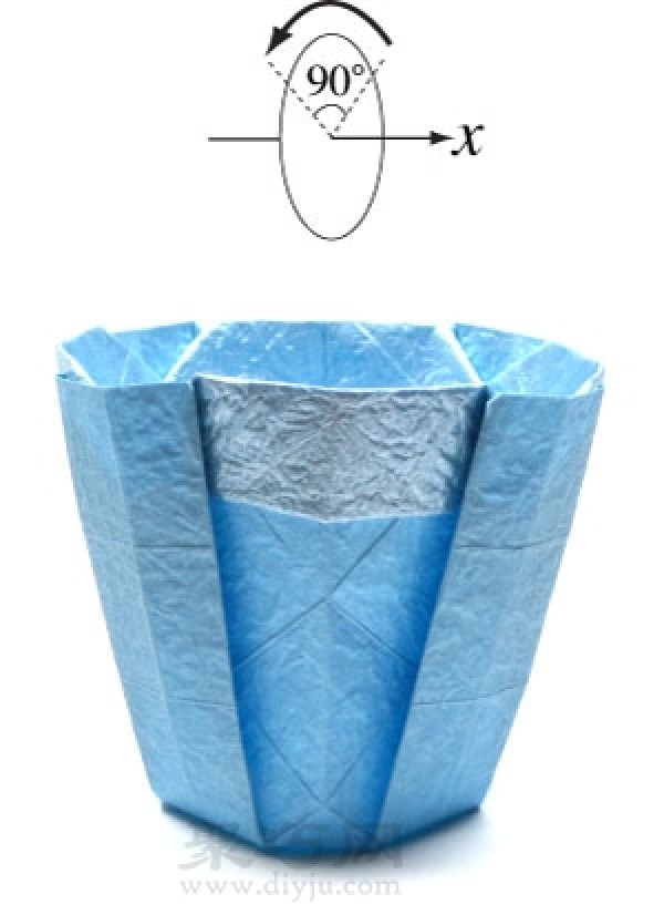 Illustration of the steps for origami making a three-dimensional round cup