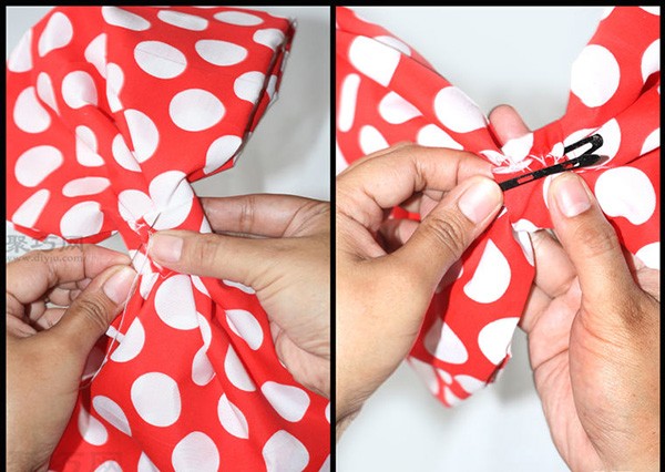 Illustrated tutorial on homemade bow hair accessories. Teach you how to DIY bow fabric headwear.