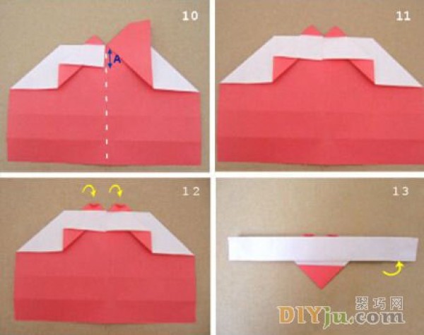 Origami method of heart-shaped ring: How to fold a red heart ring