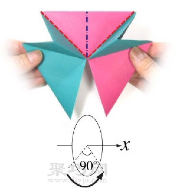 Illustration of handmade origami three-dimensional star folding method