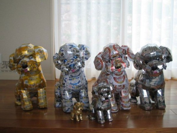 Collection of Can Waste Utilization Portfolio: Handmade Dogs from Cans