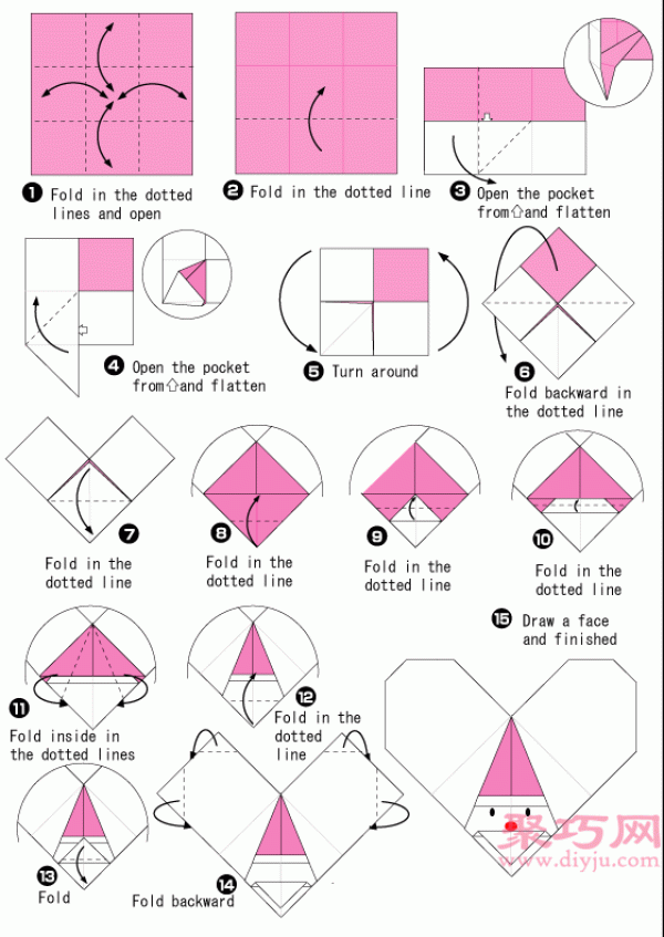 Heart-Shaped Santa Claus Origami Illustrated Tutorial