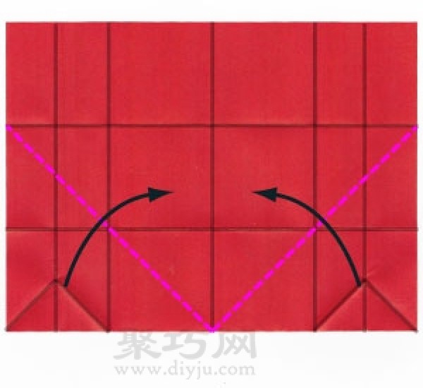 Illustration of steps to make origami heart-shaped boat