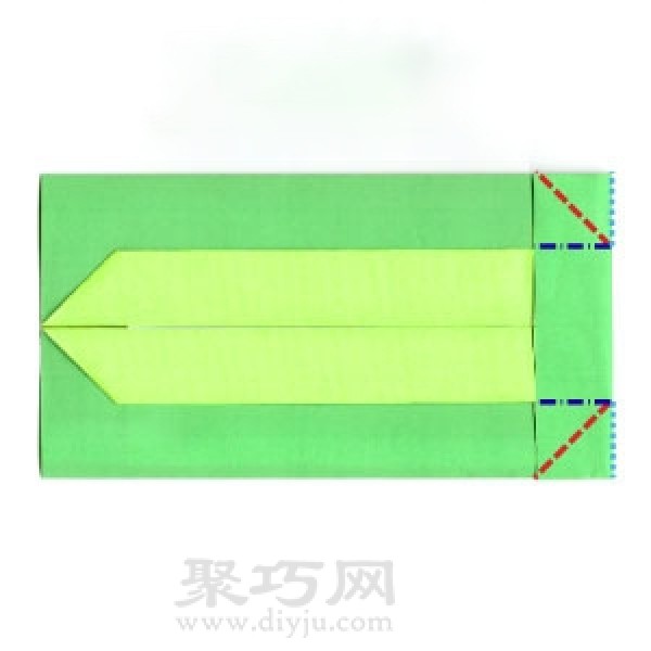 Illustration of the steps for folding a rectangular origami envelope