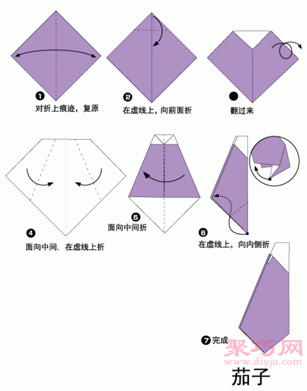 Illustrated tutorial on folding eggplant. Teach you how to fold eggplant.