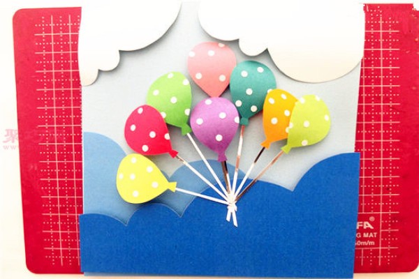 Tutorial on making hand-made balloon three-dimensional greeting cards from colorful cardboard