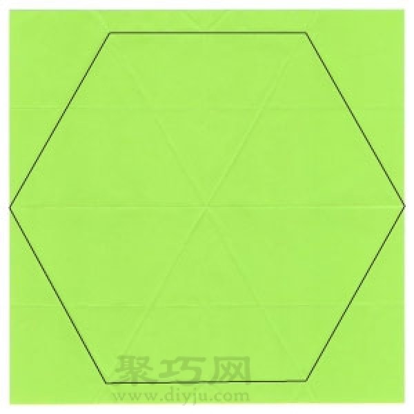 Basic origami folding method: fold square paper into regular hexagon