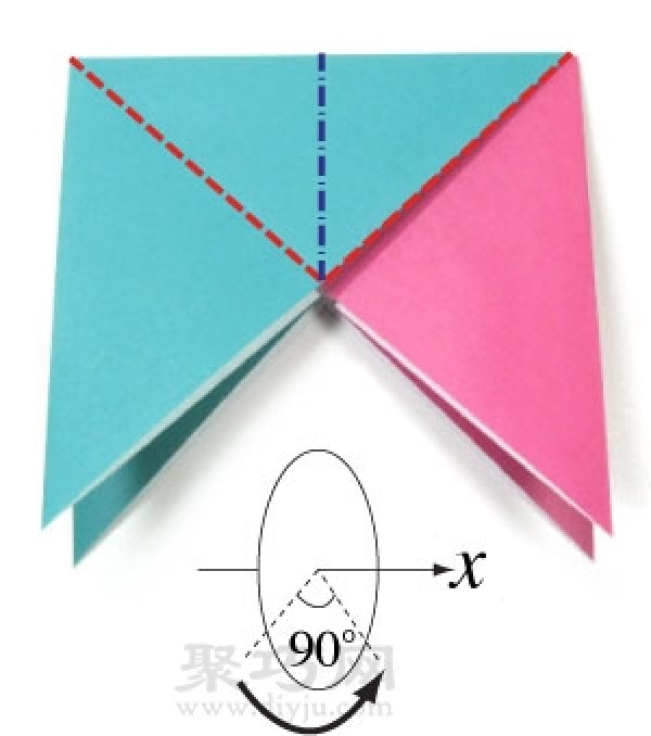 Illustration of handmade origami three-dimensional star folding method