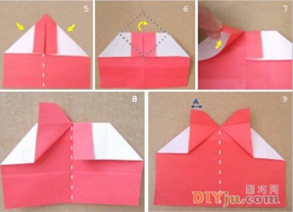 Origami method of heart-shaped ring: How to fold a red heart ring