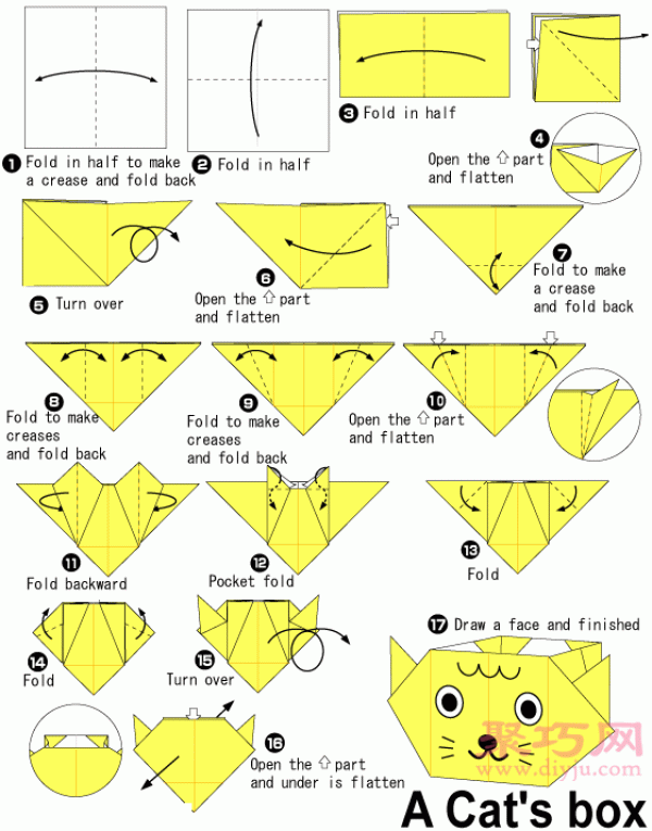 Origami Kitten Candy Box Tutorial Illustrated Learn How to Origami Kitten Candy Box