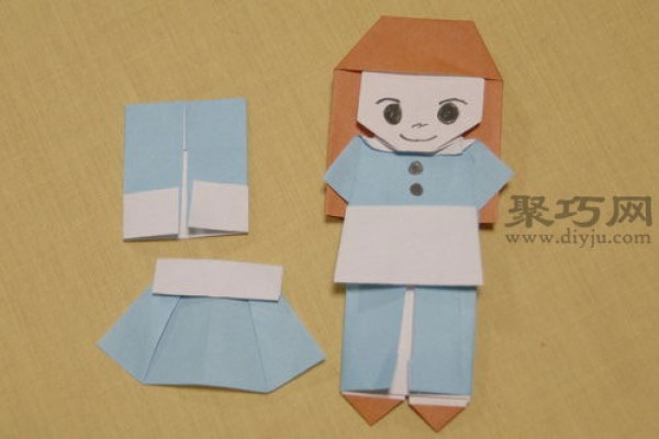 Simple skirt and pants dress-up doll origami illustrated tutorial