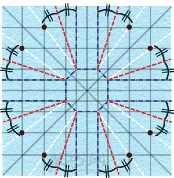 Illustration of the steps for origami making a three-dimensional round cup