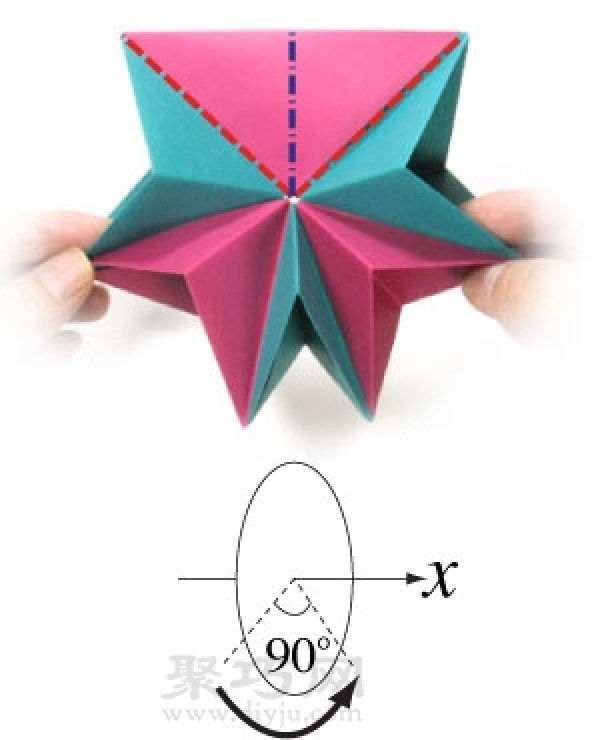 Illustration of handmade origami three-dimensional star folding method