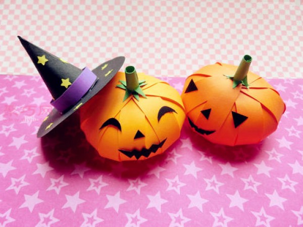 Halloween paper pumpkin lantern making tutorial How to make paper pumpkin lantern